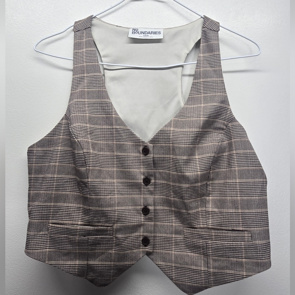 No Boundaries Plaid Button Vest M 8 10 Layer Lagenlook Grunge Academia Old Money